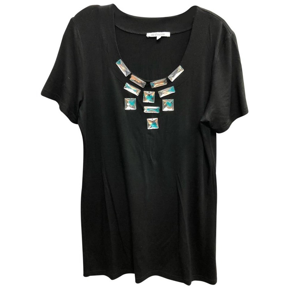STEILMANN  NECK BLACK STRETCH TOP BLOUSE L